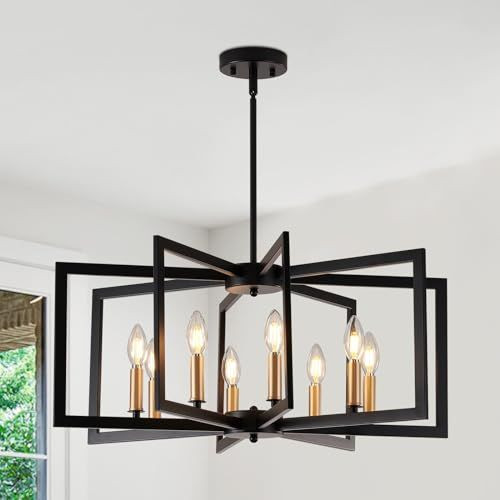 Black Chandelier for Dining Room, 8-Light Kitchen 8-Light, Multicolor