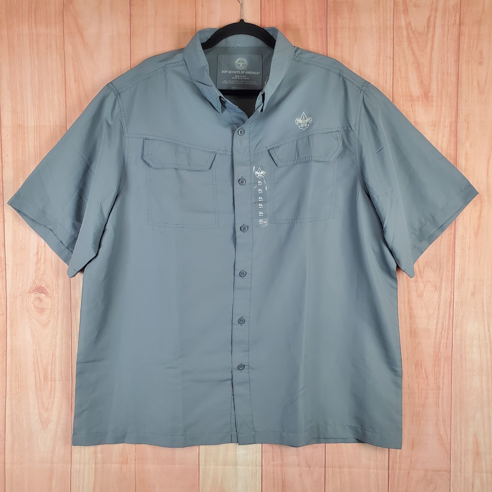 Boy Scouts of America Mens Adventure Shirt Sz XL Gray Collared Short Sleeves