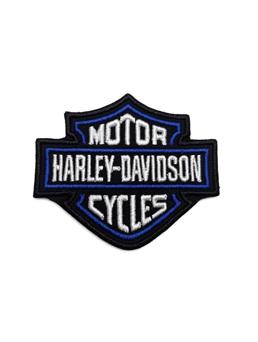 Blue and White Harley Davidson Iron On Sew On Patch 2.5x3 Inches