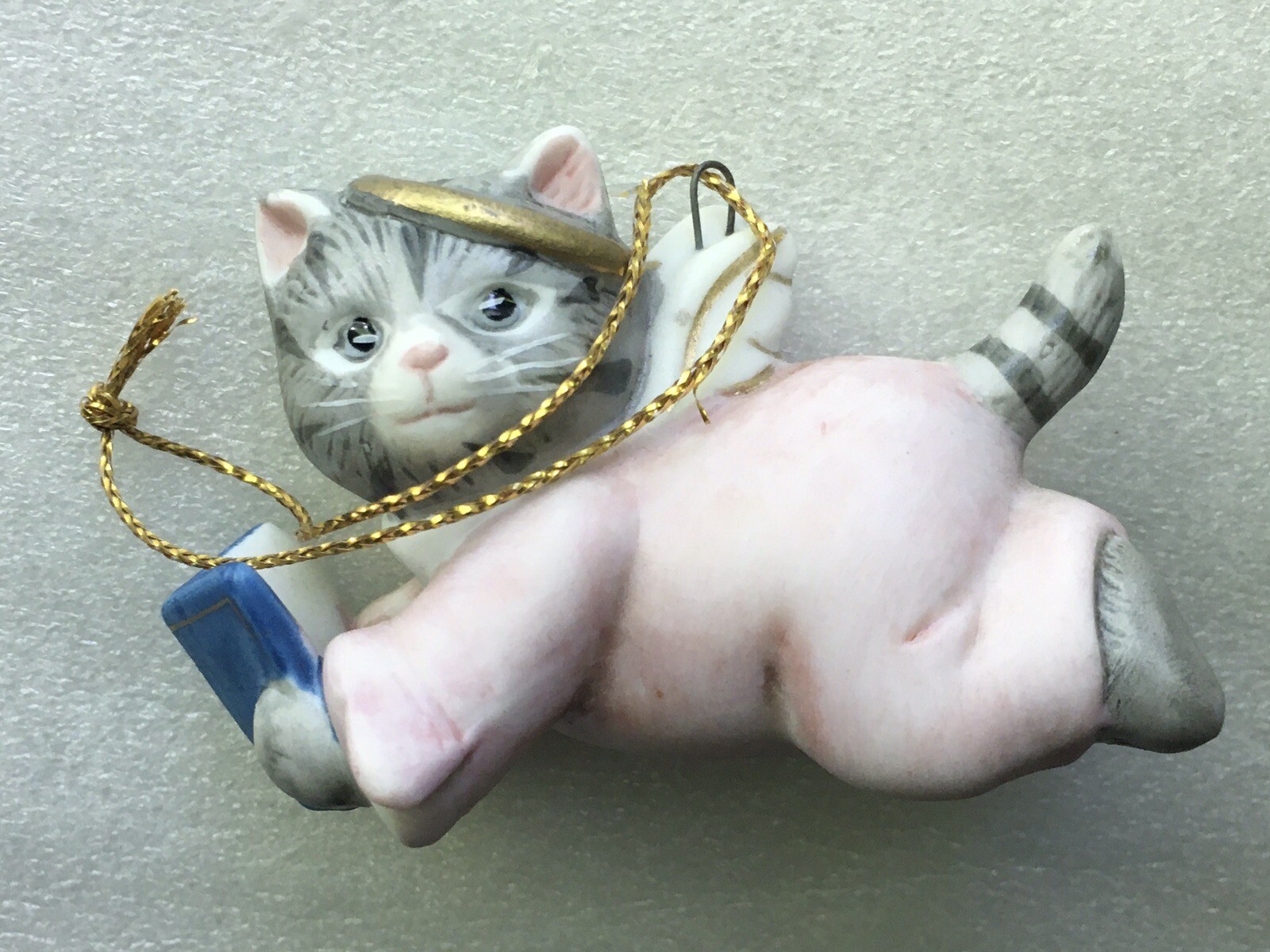 Schmid Kitty Cucumber 1985 Angel Cat w/ Halo & Wings Christmas Ornament