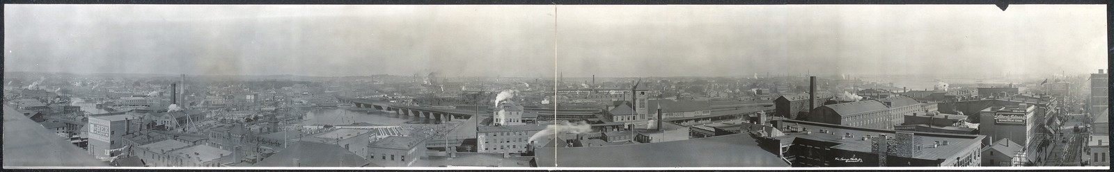 Bridgeport Connecticut 1909 panoramic cityscape industrial waterfront bridge