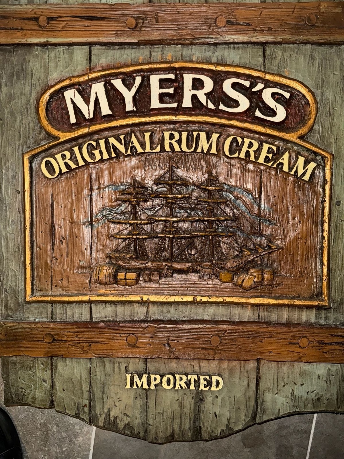 Vintage Myers\'s Original Rum Cream Imported Bar Sign - Pirate Ship - ,