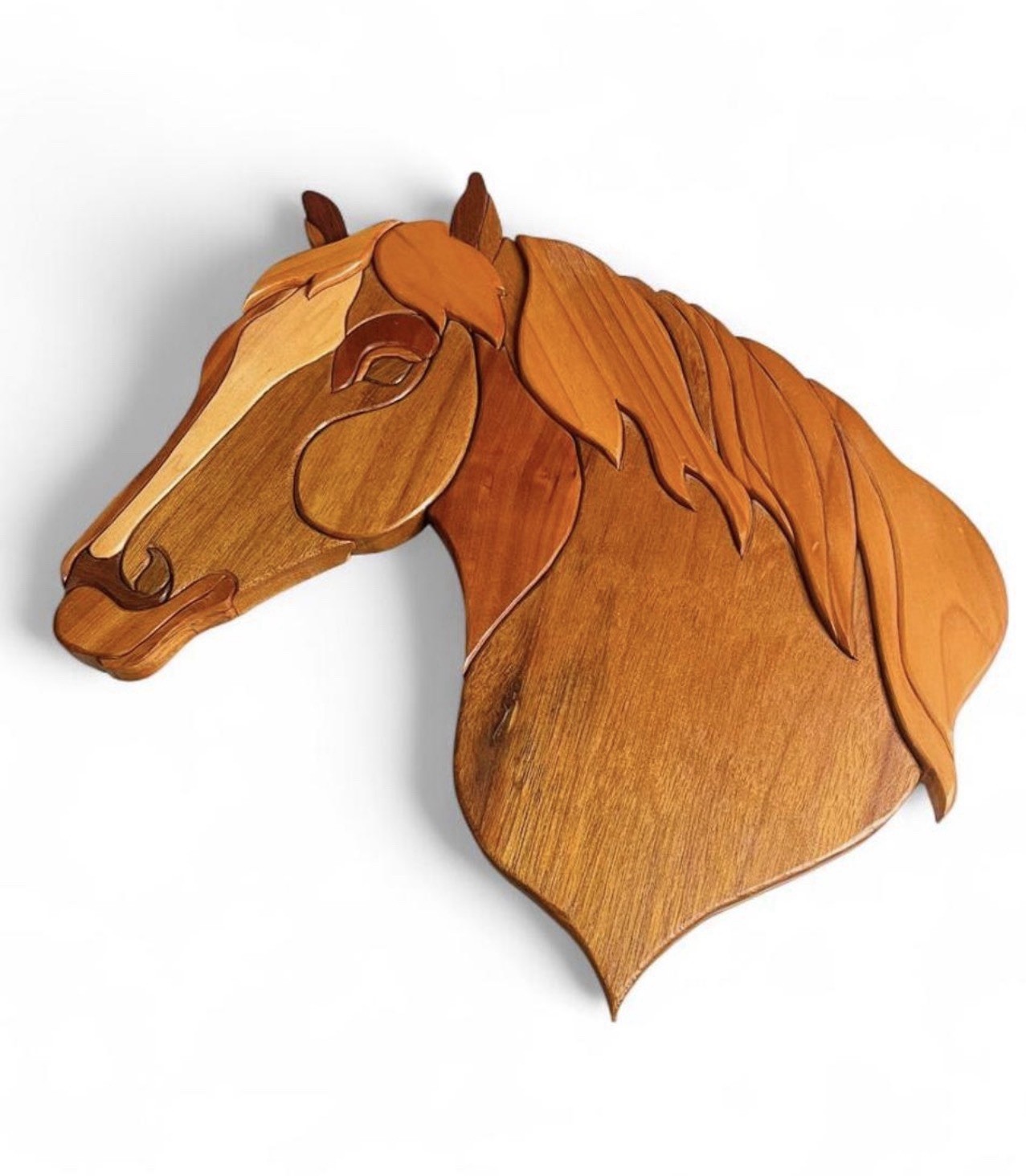 Vintage Intarsia Large Wooden Horse Head Wall Art