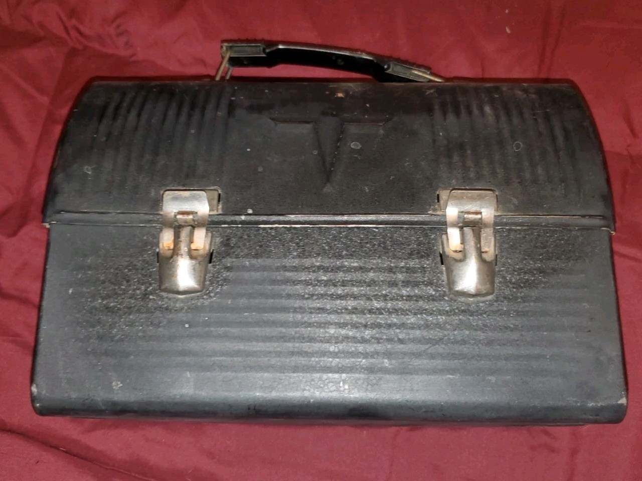 Vintage Thermos Metal Lunch Box – Dome Top Workman Style Black Industrial 1950s