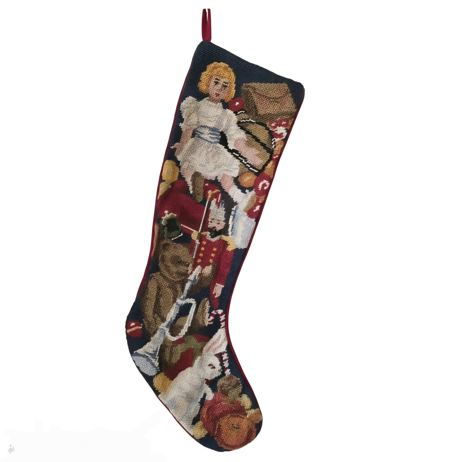 Handmade Needlepoint Christmas Toys Stocking RARE Vintage 25\