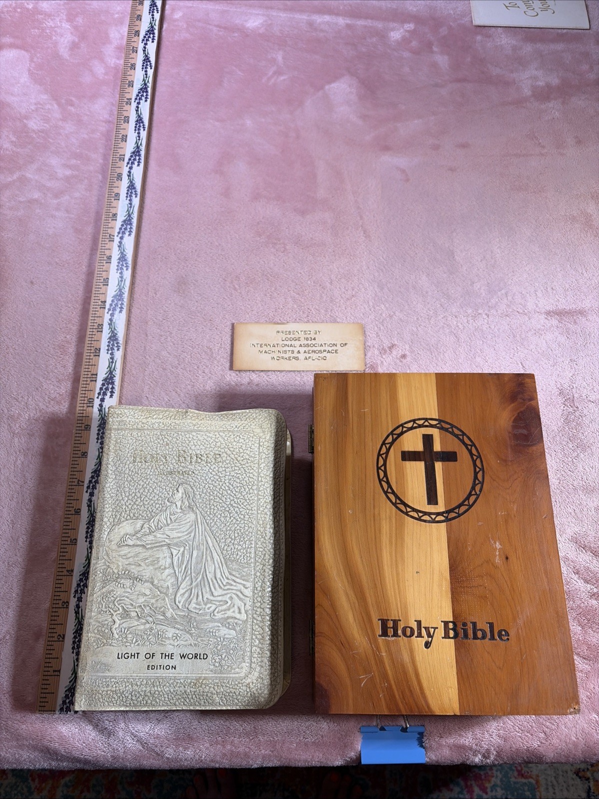 Vintage 1966 Holy Bible Light Of The World With Cedar Wood Box. Union Made.