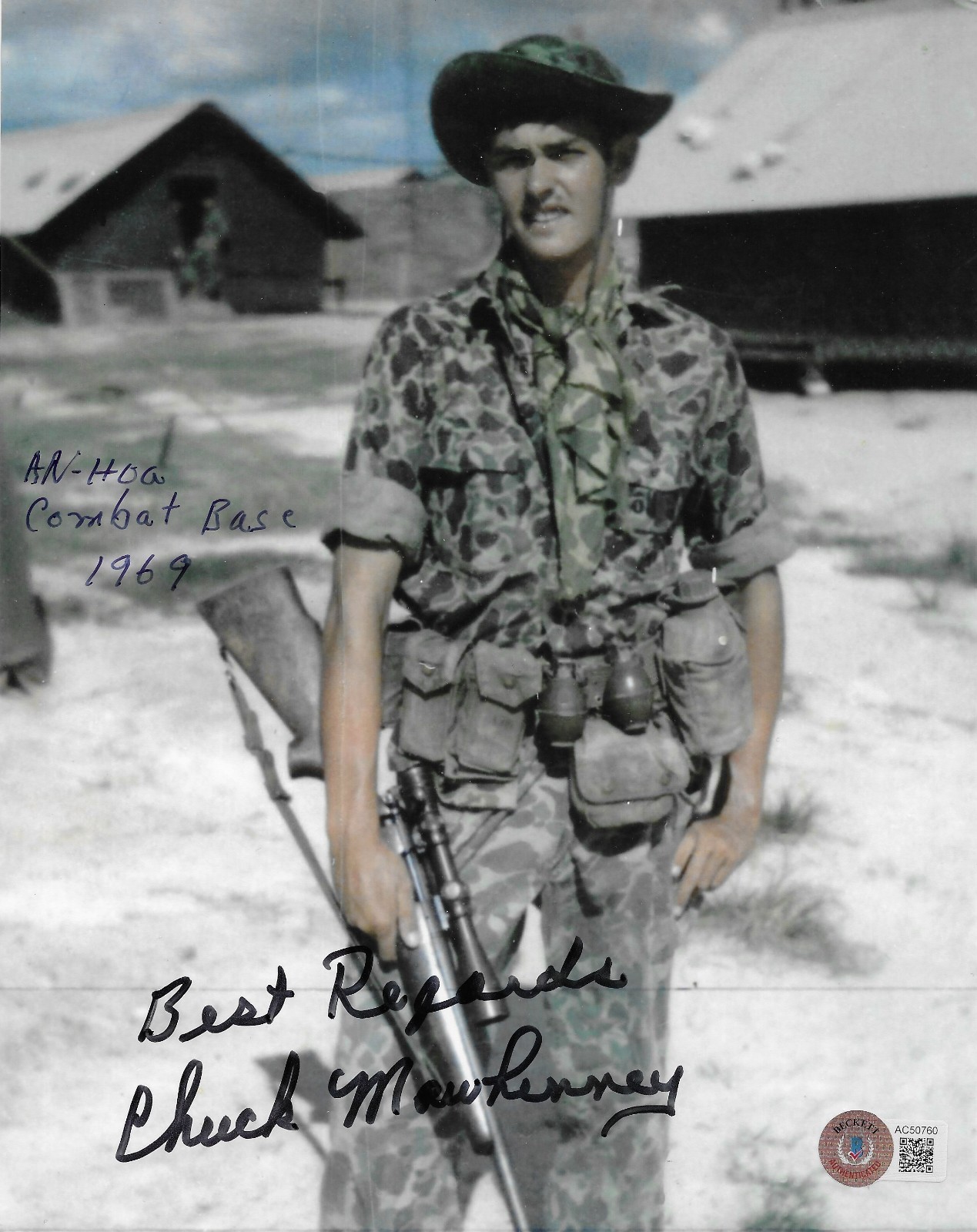 Chuck Mawhinney Signed 8x10 Photo Autographed BAS Marine Sniper Vietnam 60