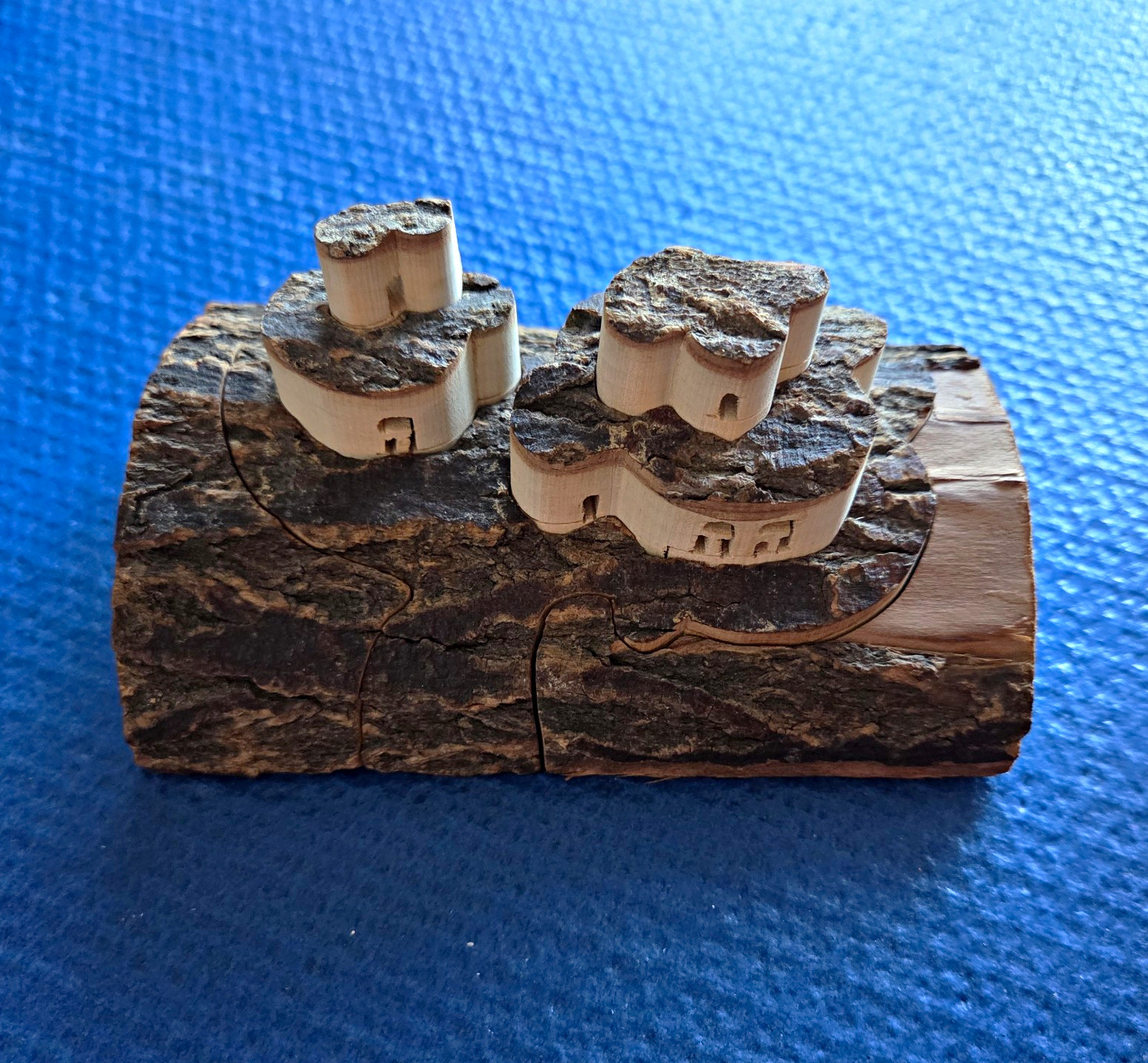 Vintage Handcrafted Wood Pueblo Village Folk Art Bark Miniature Sculpture