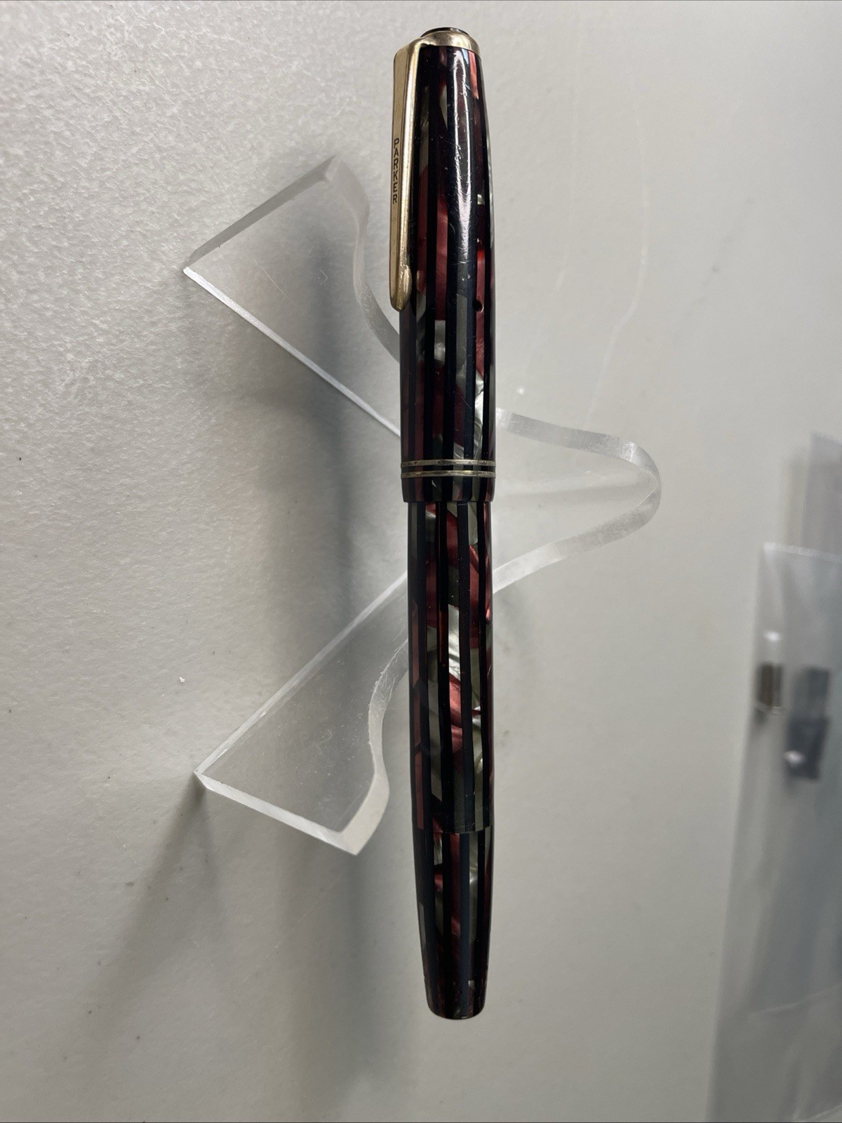 Parker 1st Year Striped Duofold Duovac Red Pearl - 14 k fine nib