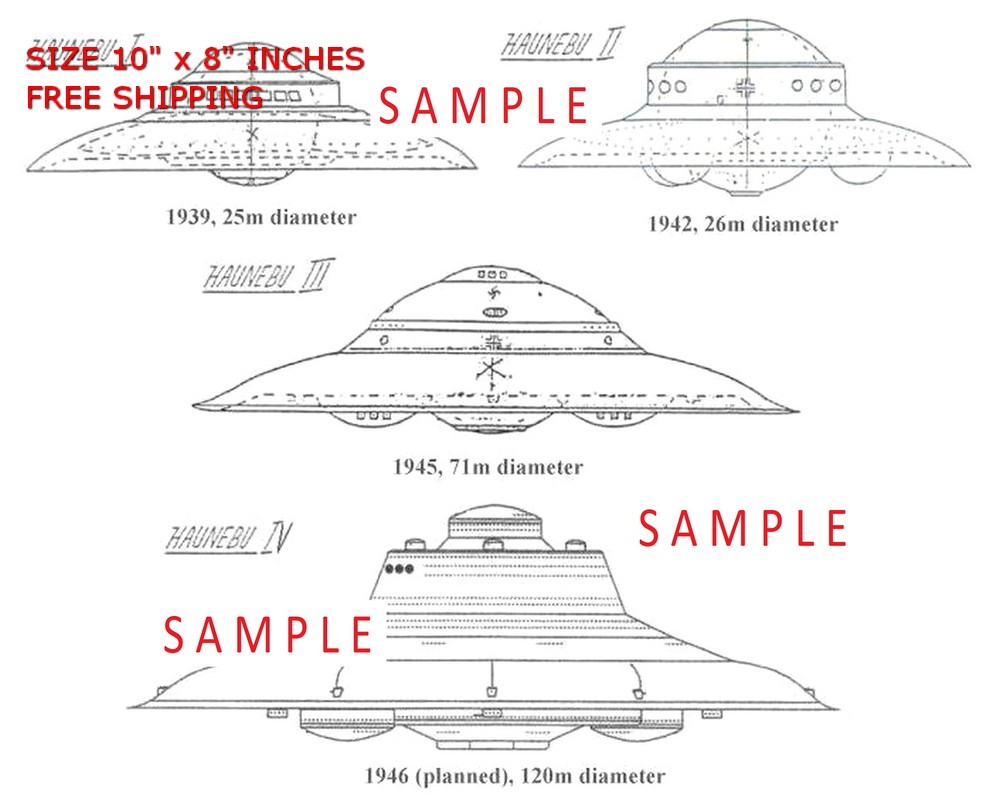 WW2 8x10 Photo German UFO Flying saucer Haunebu Types and dates O2856