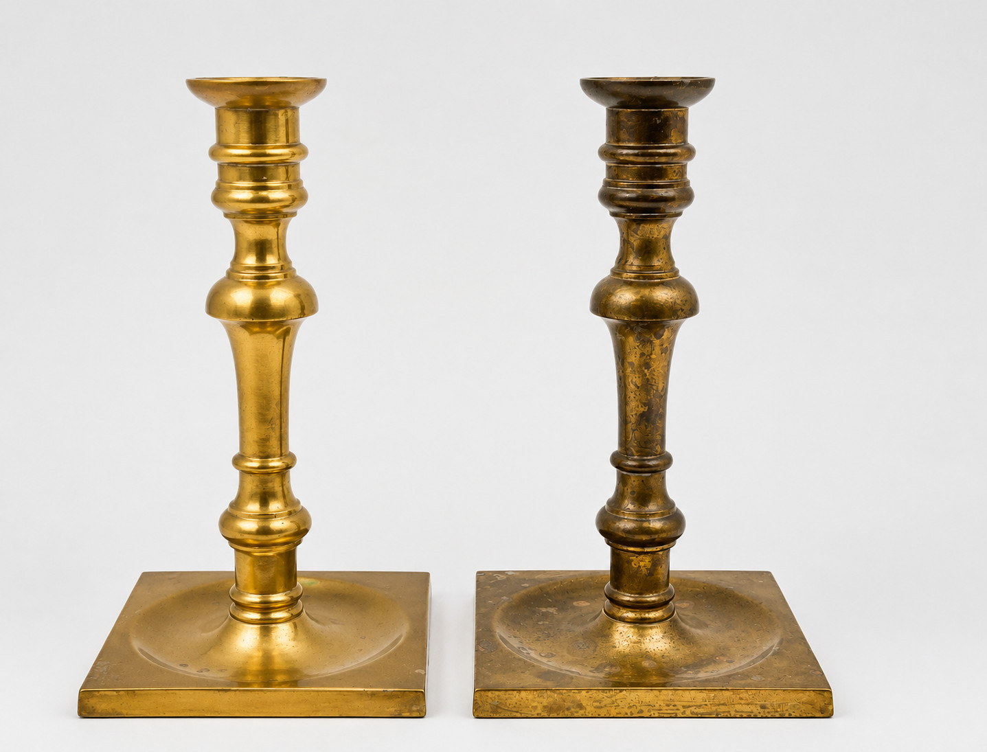 Pair Vintage Queen Anne Style Brass Candlesticks Square Base 7.5