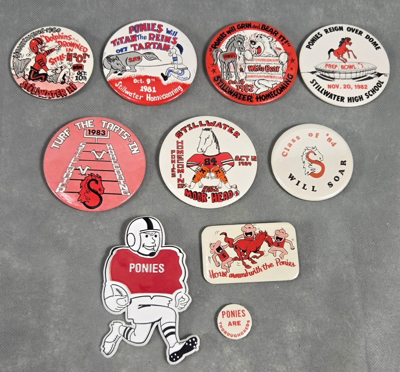 Vintage 1980'S STILLWATER High School PONIES Pin HOMECOMING PINBACKS Lot of 10