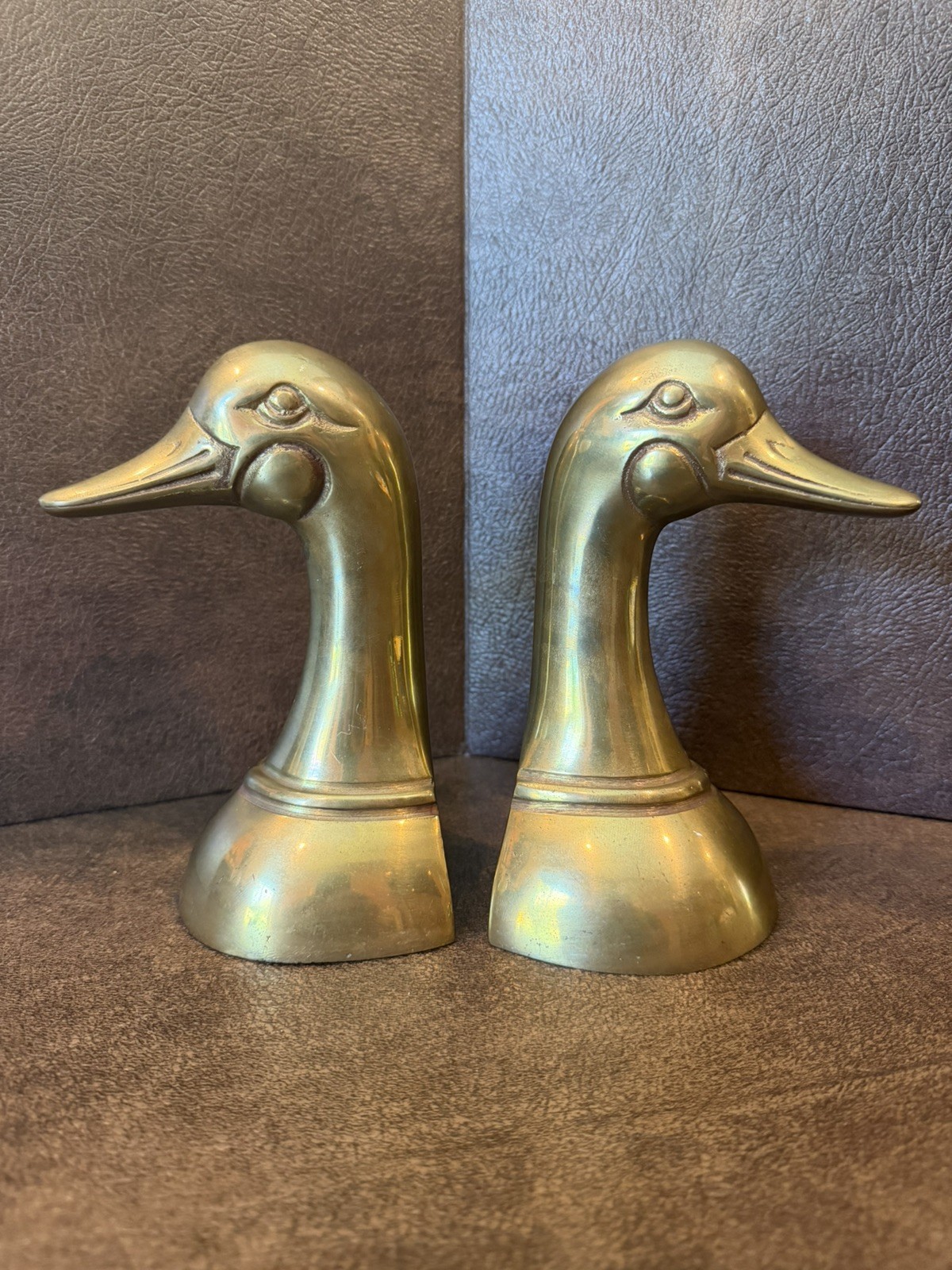 Vintage Set of 2 Solid Brass 6.5” Mallard Duck Head Bookends Korea