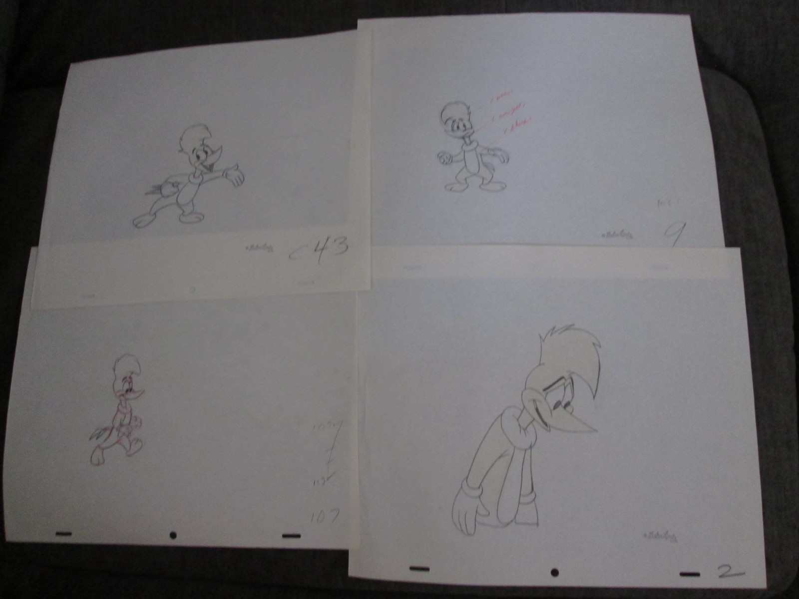 Walter Lantz Woody Woodpecker drawing set of 10 Drawings 1960's cel