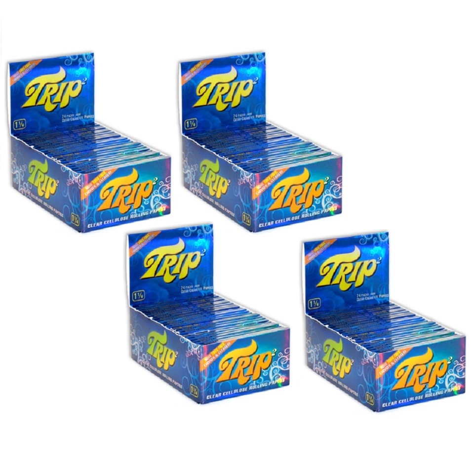 4X BOXES -  24 packs TRIP 2 CLEAR TRANSPARENT SEE THROUGH 1 1/4 ROLLING PAPERS