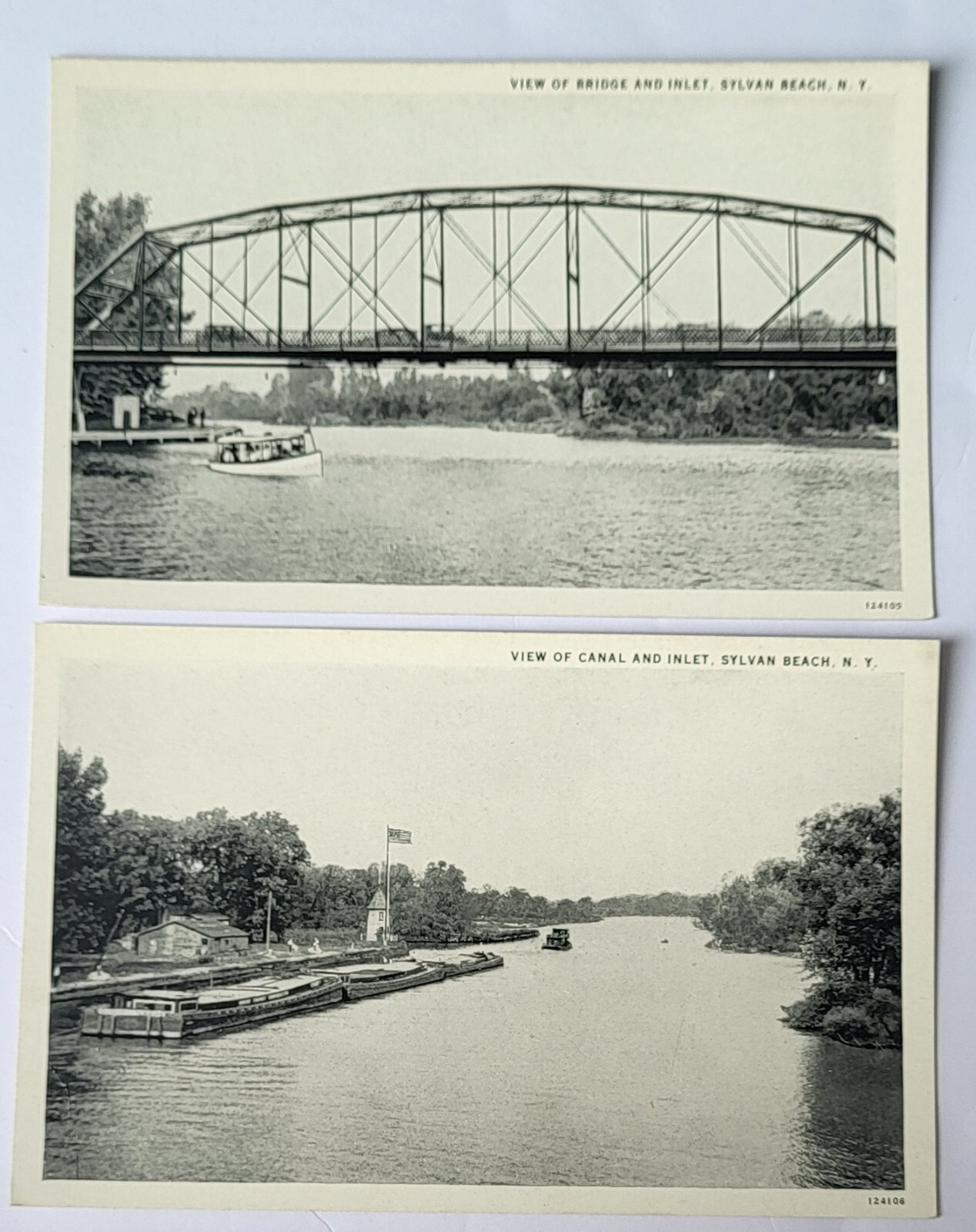 PR 1920s SYLVAN BEACH NY PC Views Bridge Inlet Tour Boat Canal Barges MINT