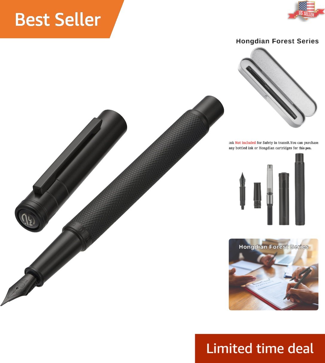 Elegant Matte Black Fountain Pen & Converter - Exceptional Writing Experience