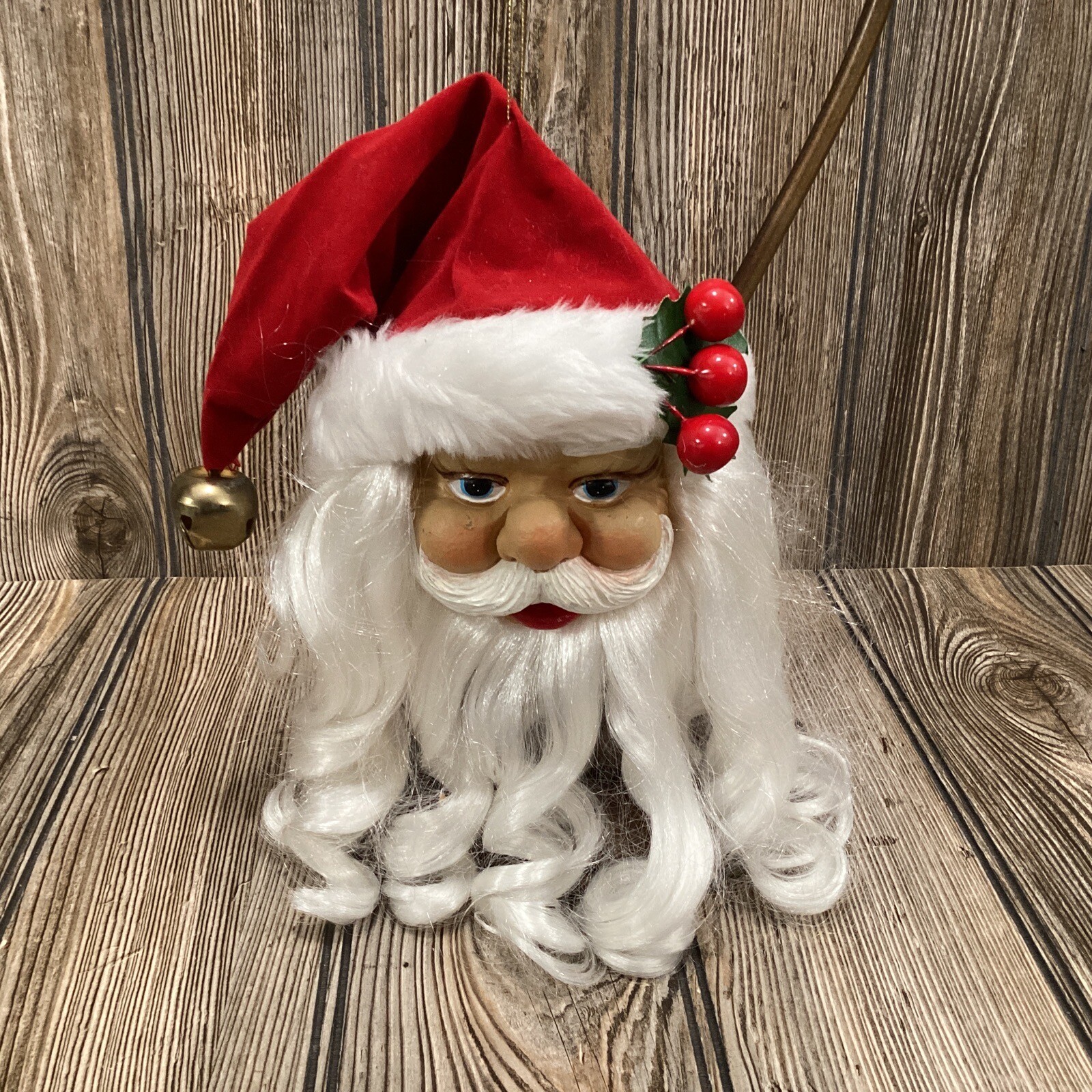 Beautiful Vintage Santa Claus 6” Face Head Wall Hanging Plastic Fabric Hat