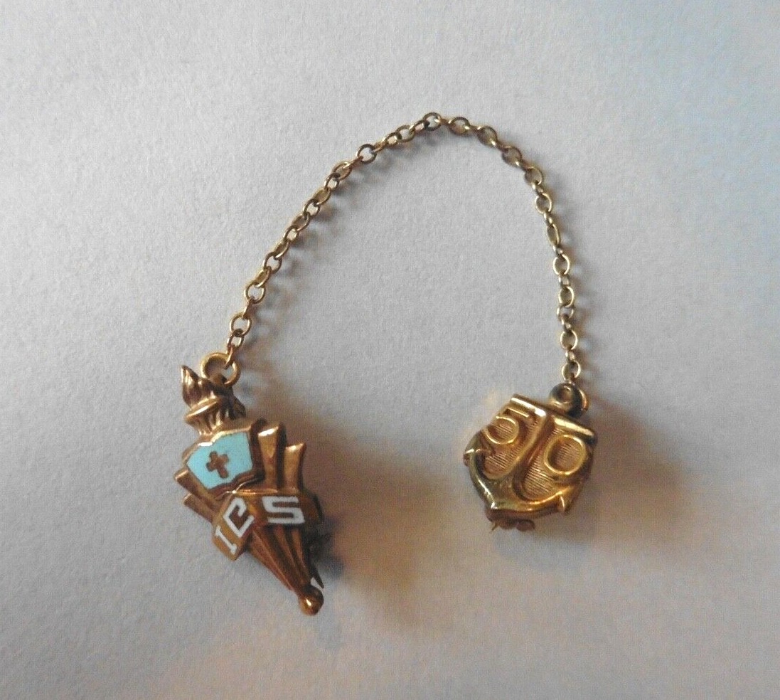 Vintage ICS Immaculate Conception School Catholic Pin Anchor 50 yrs Gold Filled 