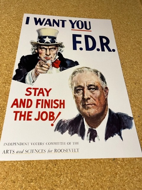 Uncle Sam FDR Franklin D Roosevelt 1936 Campaign Poster Election Sign 12x18