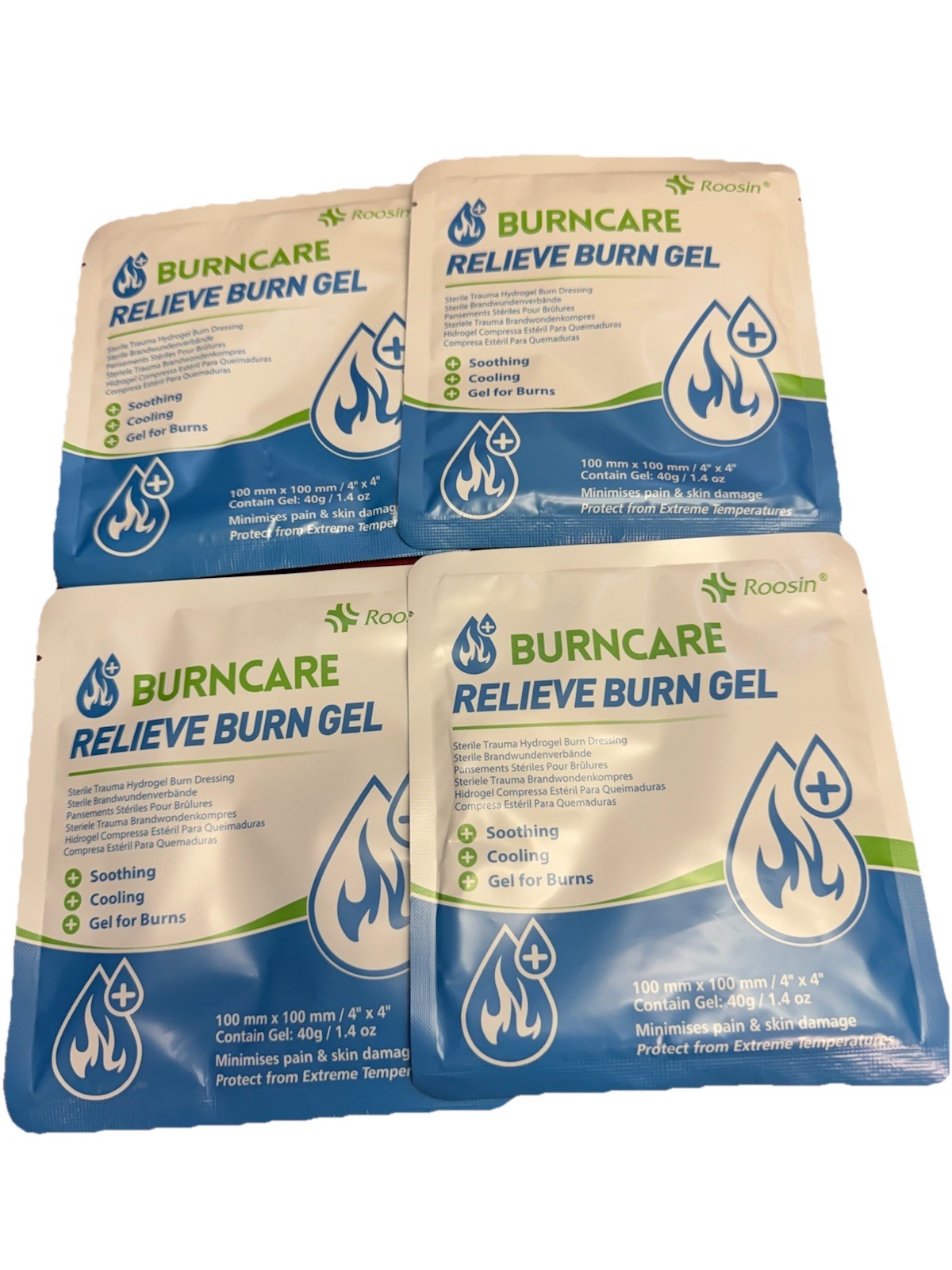 4 Pack – Emergency Burn Dressings (Gel + Gauze) – Exp. 12/2029 – TCCC First Aid