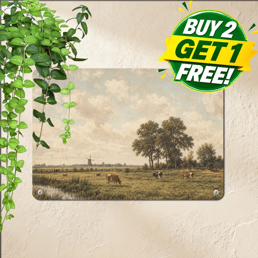 vintage dutch countryside landscape sheep windmill muted rustic
