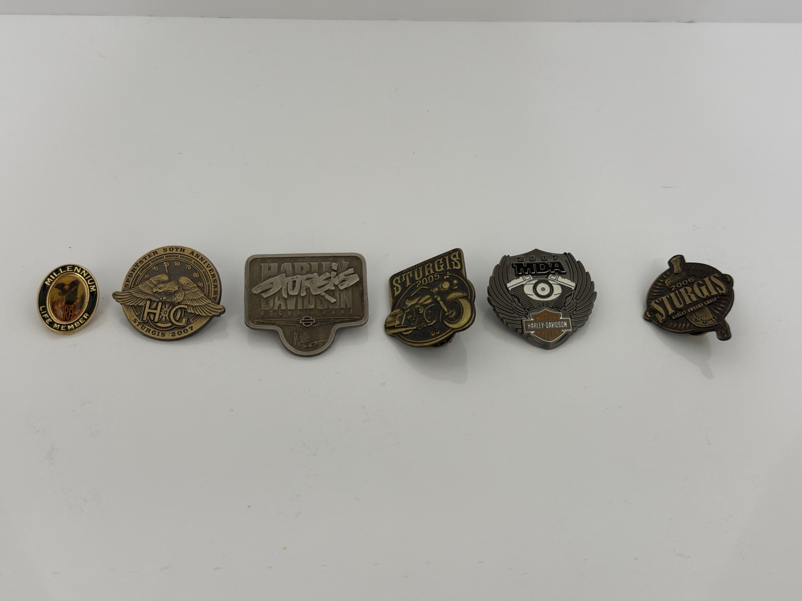 6 Vtg Harley Davidson Sturgis HOG Pins Lot 50th Sportster NRA Millennium Boxed