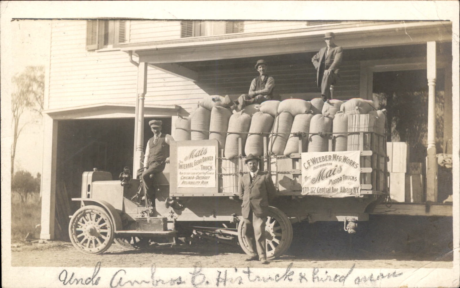 MAIS MOTOR TRUCK Albany Greenville NY Postmark c1910s Real Photo Postcard