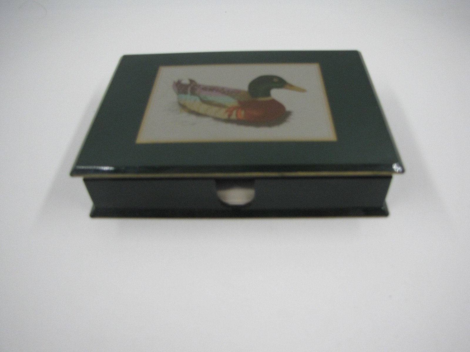 Vintage Otagiri Mallard Duck Lacquerware Trinket Box Small Green Japan Decor