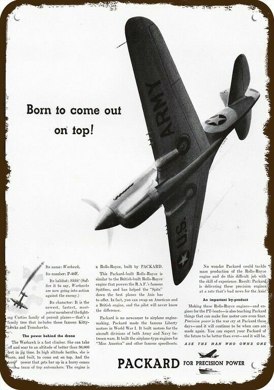 1942 PACKARD P-40 Warhawk WWII Fighter Airplane DECORATIVE REPLICA METAL SIGN