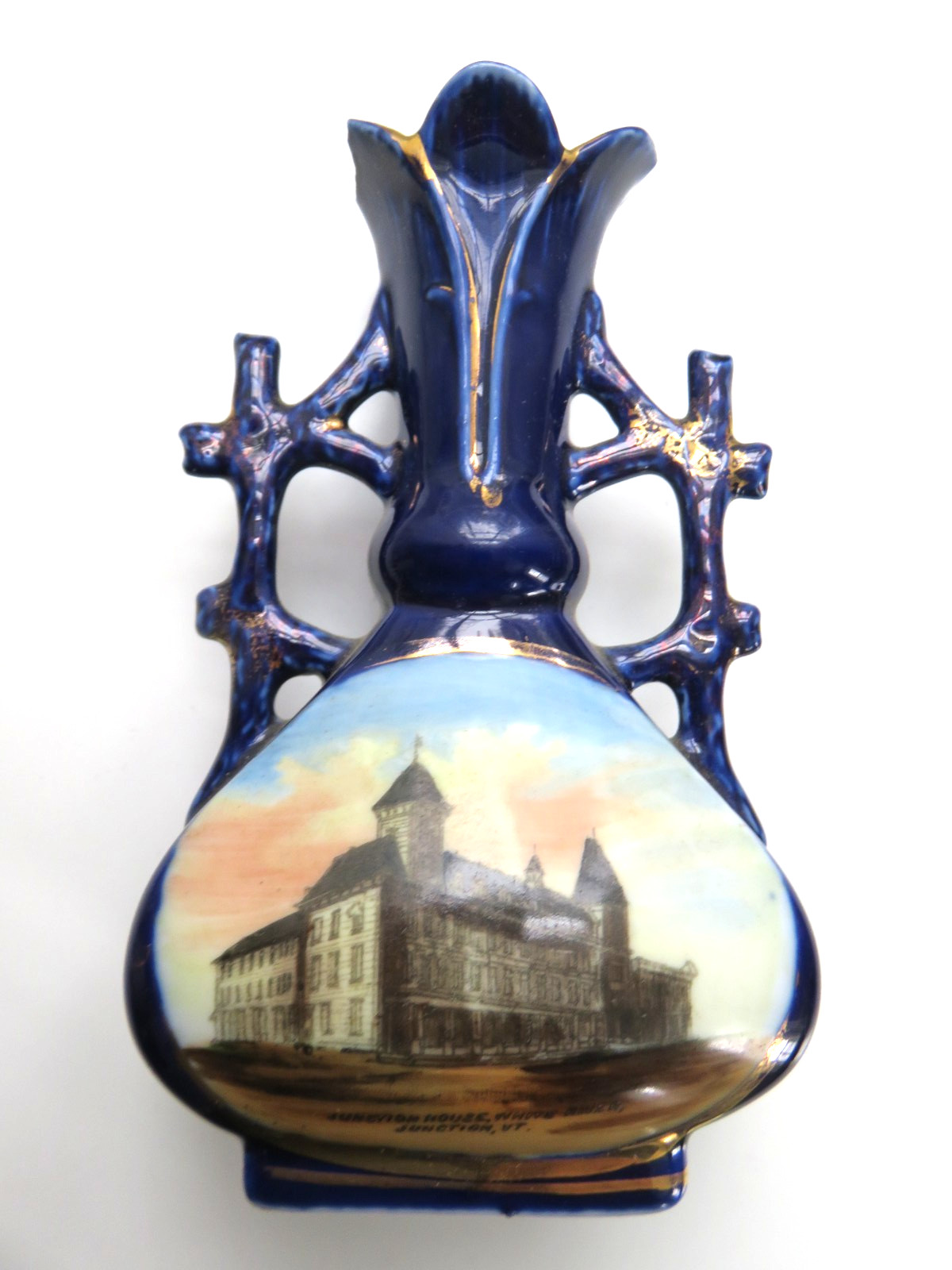 Dresden Cobalt /Gold Vase Hand Painted White River Junction Vermont RARE Germany