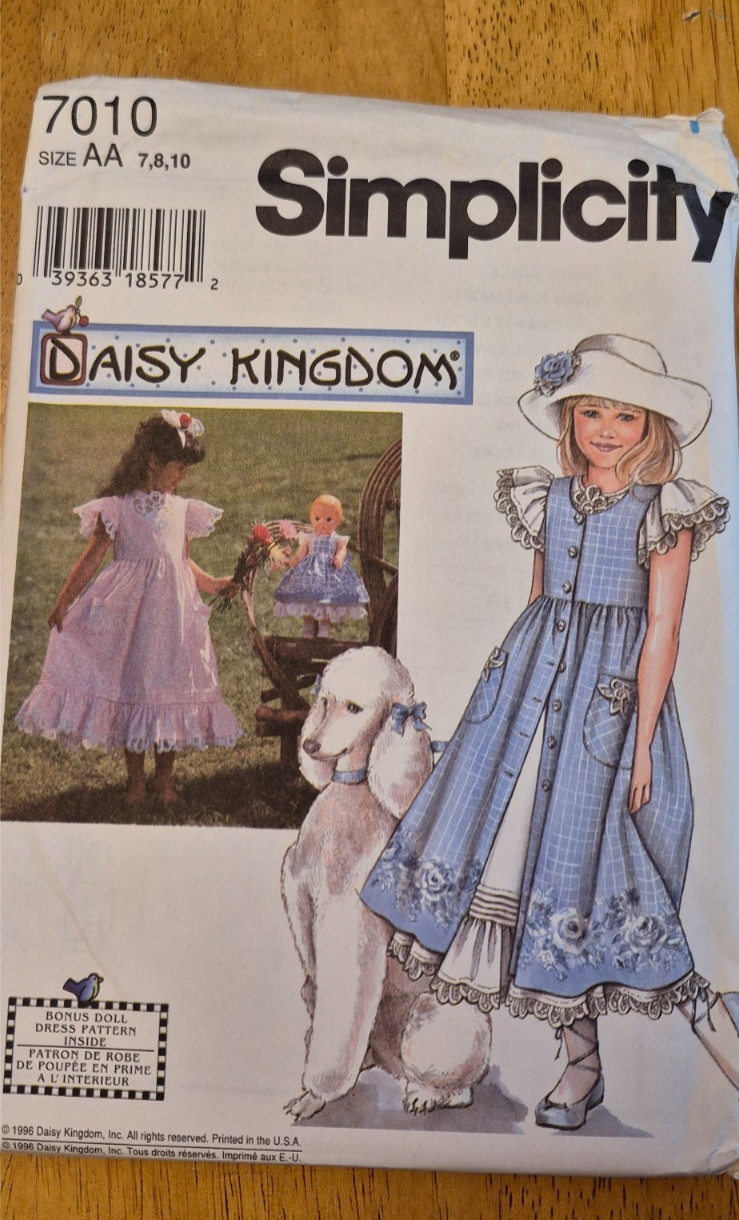 Simplicity Daisy Kingdom Girls' Dress & Doll Sewing Pattern 7010 - Vintage 1996