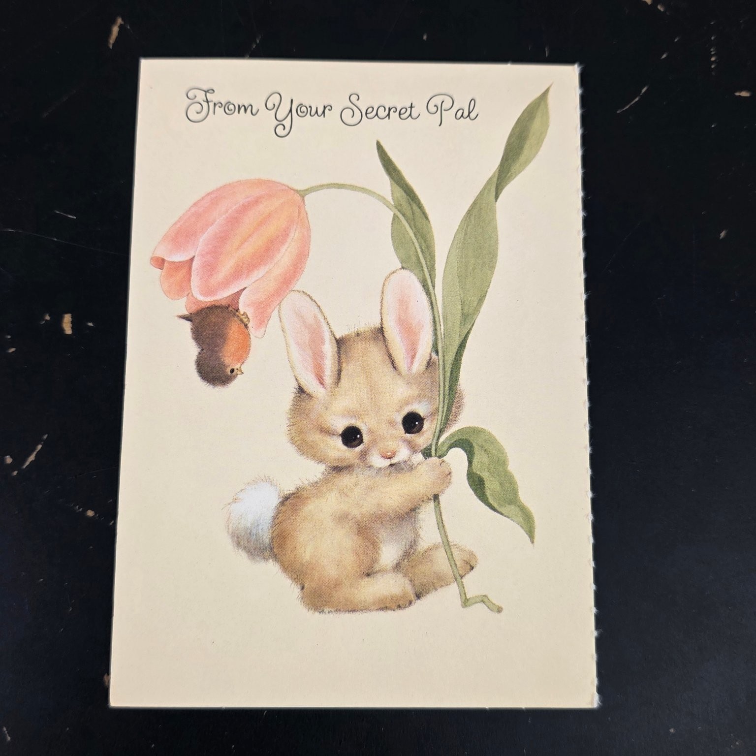 Vintage Hallmark Secret Pal Greeting Card Bunny Tulip Easter Unused