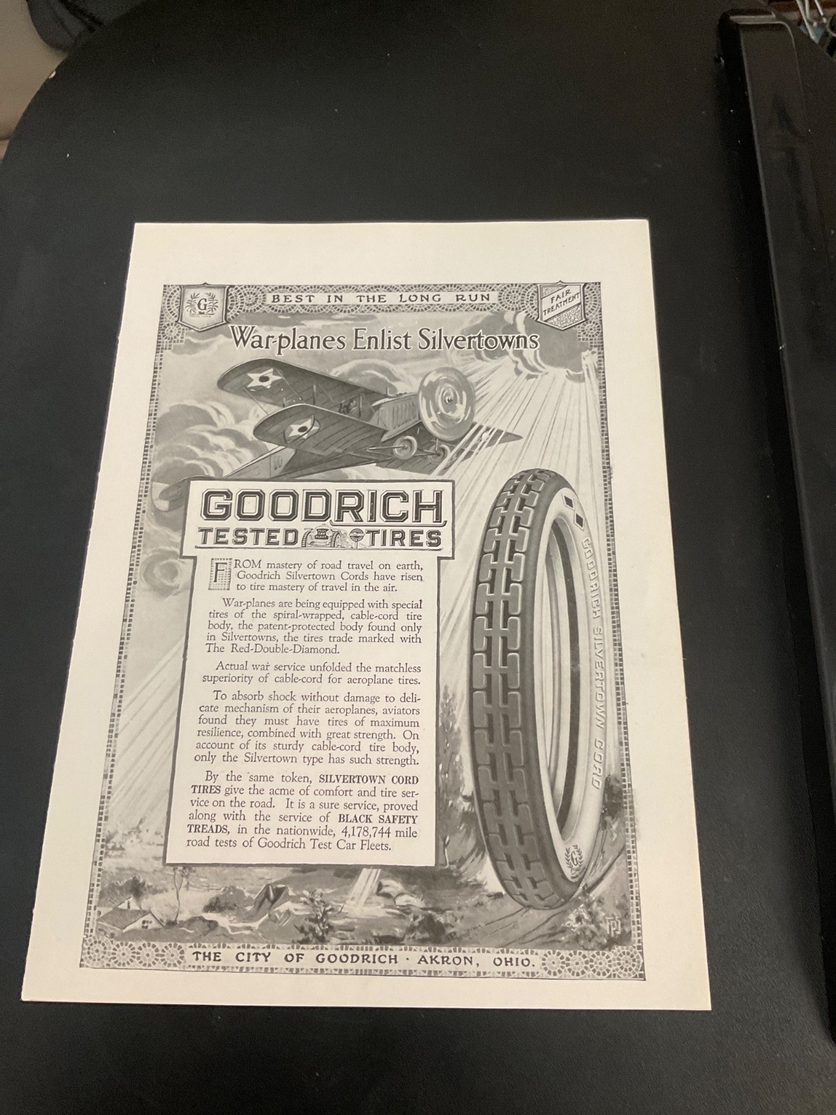 Vintage Magazine Advertisement from YESTER-YEAR  1918 GOODRICH TIRES, WW I era