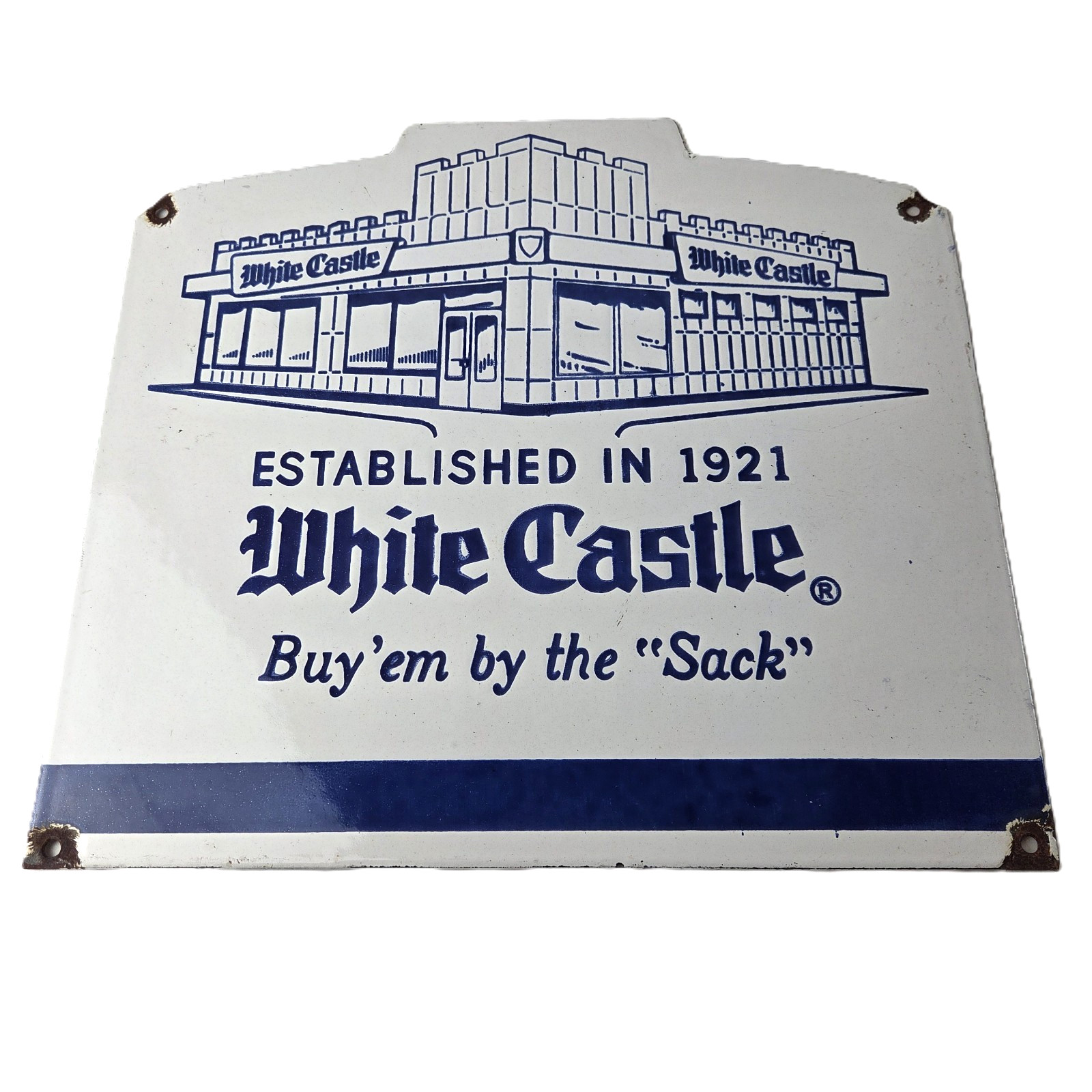 Vintage White Castle Sign - Fast Food Burgers Porcelain Advertising Gas Sign