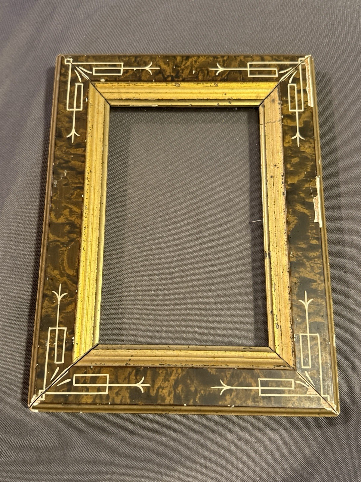 Small Antique Victorian Period Eastlake Carved Grain Paint Gesso Frame