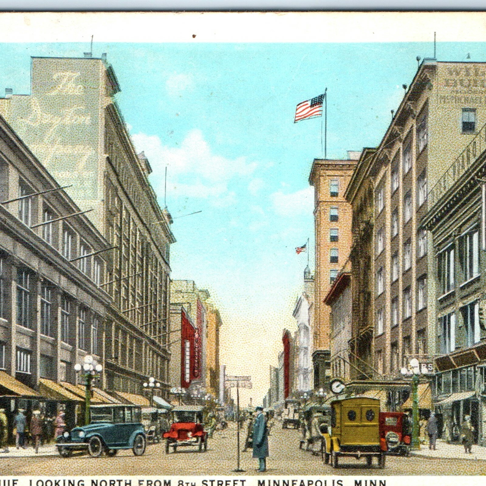 c1920s Minneapolis, MN Nicollet Ave 8th St Dayton Co Postcard Street Cars