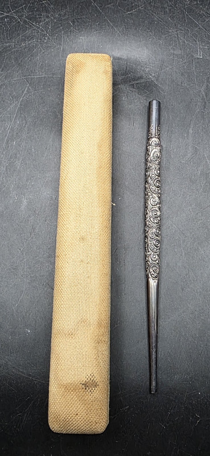 Antique Victorian sterling silver repousse calligraphy dip pen with Original Box