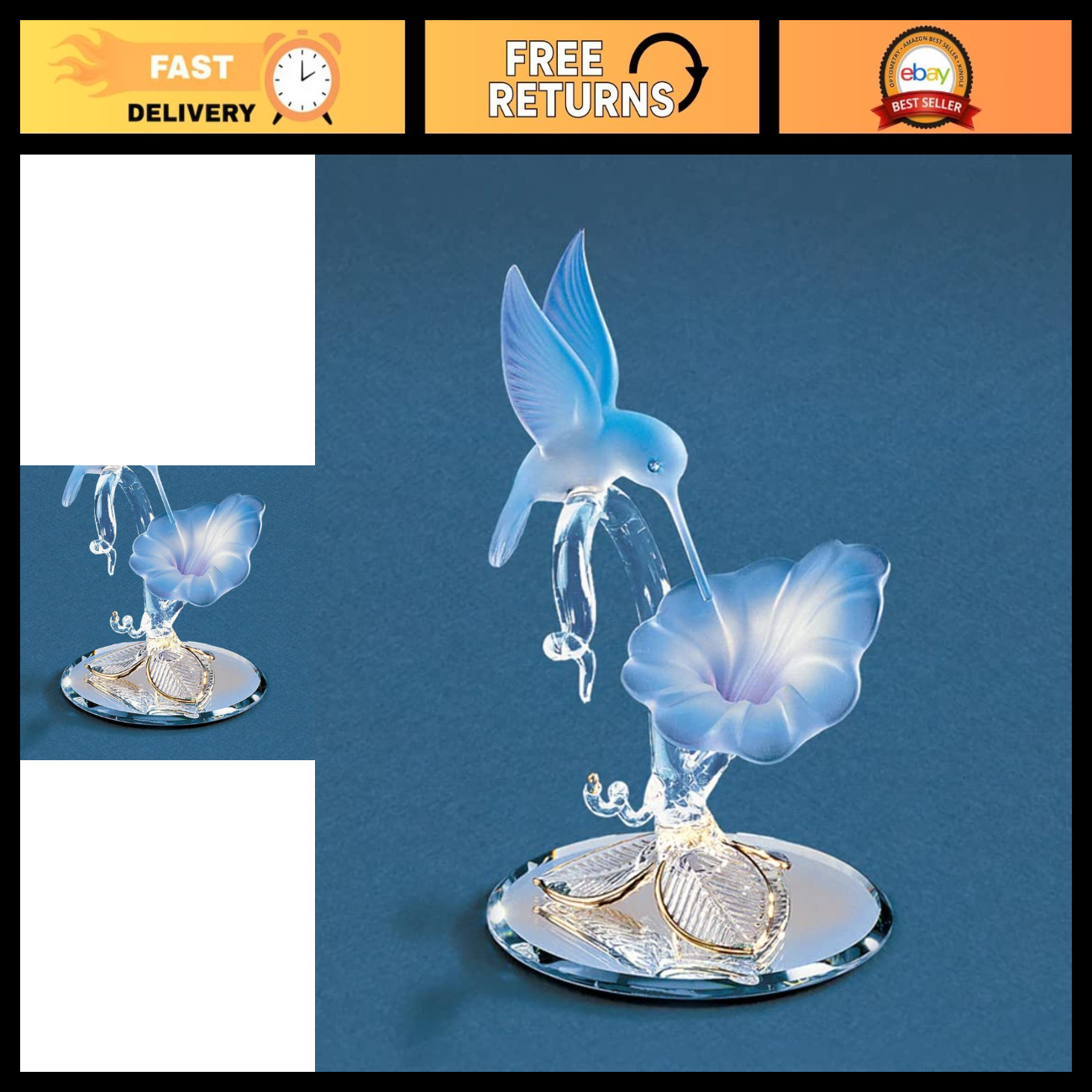 Hummingbird & Blue Flower Glass Figurine - Colorful Home Decor, Gift Idea Hummingbird & Blue Flower Glass Figurine - Colorful Home Decor, Gift Idea