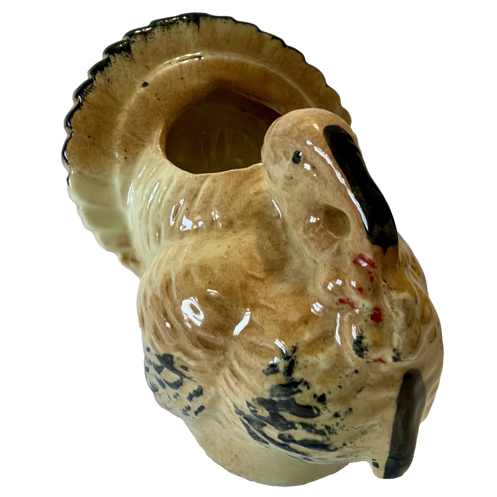 Morton Pottery Ceramic Turkey Planter 4 3/4x 4 1/2 In Vintage Thanksgiving Fall