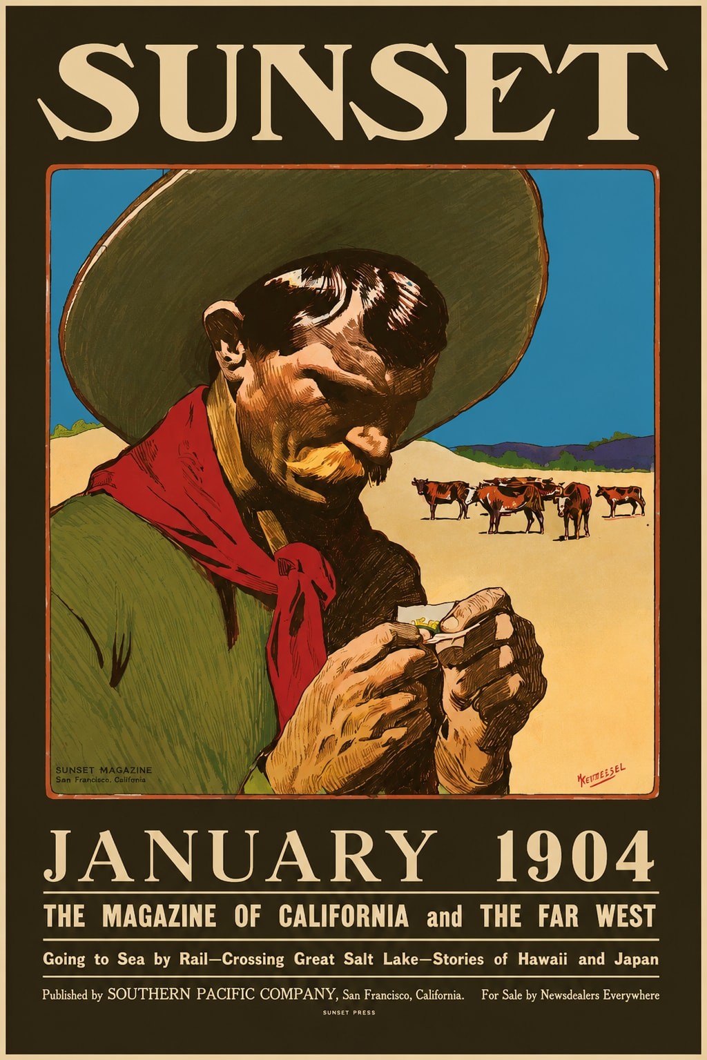 🌄 Sunset January 1904 Vintage Ad Poster - 16x24” - Rare Reprint - 200gsm