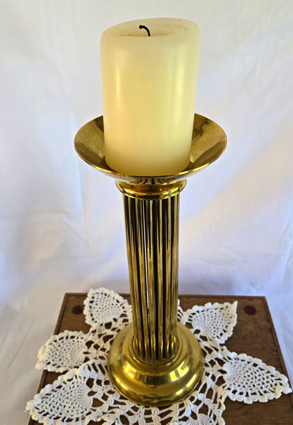 Vintage Decorative Crafts Brass  Candle Holder w/ Spike & Drip Pan Hong Kong