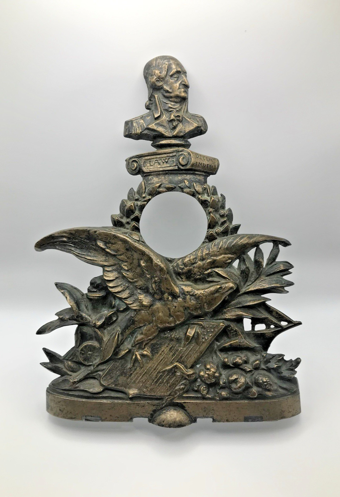Antique Rare Brass Eagle and Bust Law Patriotic Clock Mount Mantel Stand 19th C.