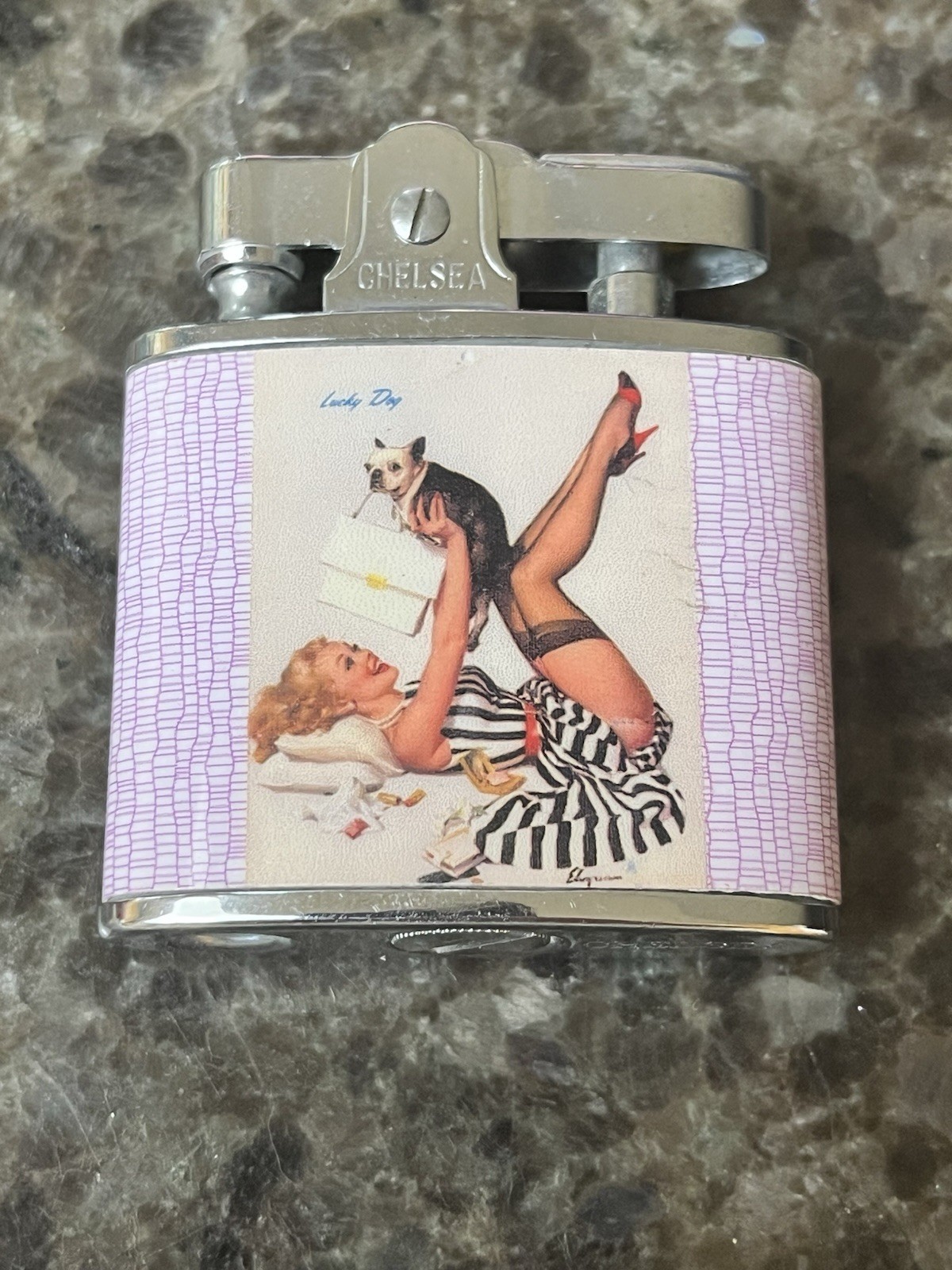Rare Vintage 1950’s Gil Elvgren Lucky Dog PIN UP Lighter Burlesque BIKINI Japan
