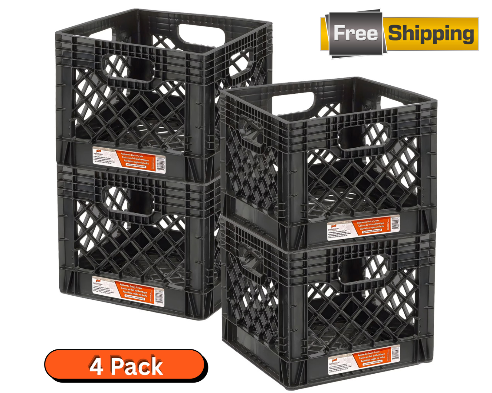 Juggernaut Storage 16QT Heavy-Duty Plastic Milk Crate Black with Built-in Handle