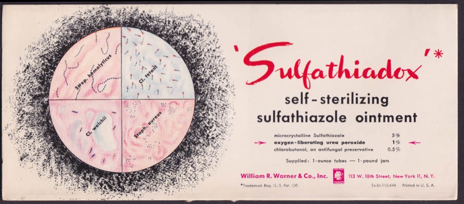 William R Warner Sulfathiadox Sulfathiazole Ointment drug company blotter 1944