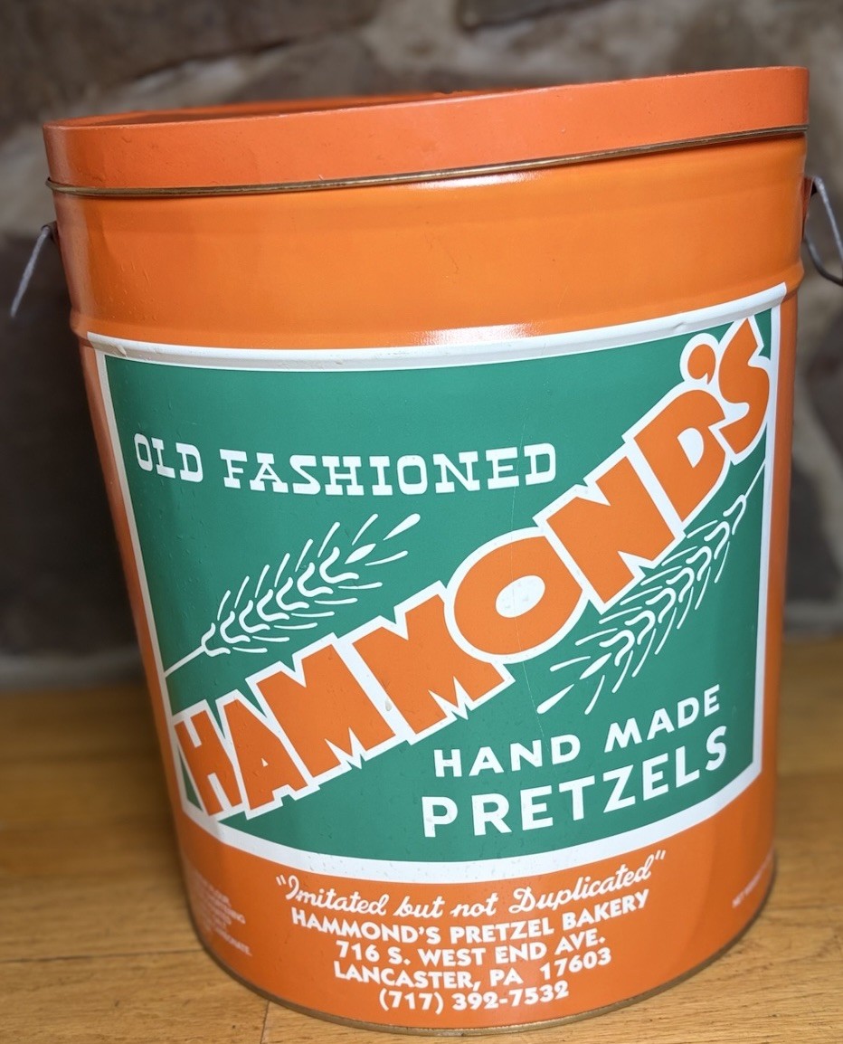 Vintage Metal Chip Snack Tin Hammond’s Pretzels Lancaster Pa - Food Storage GUC