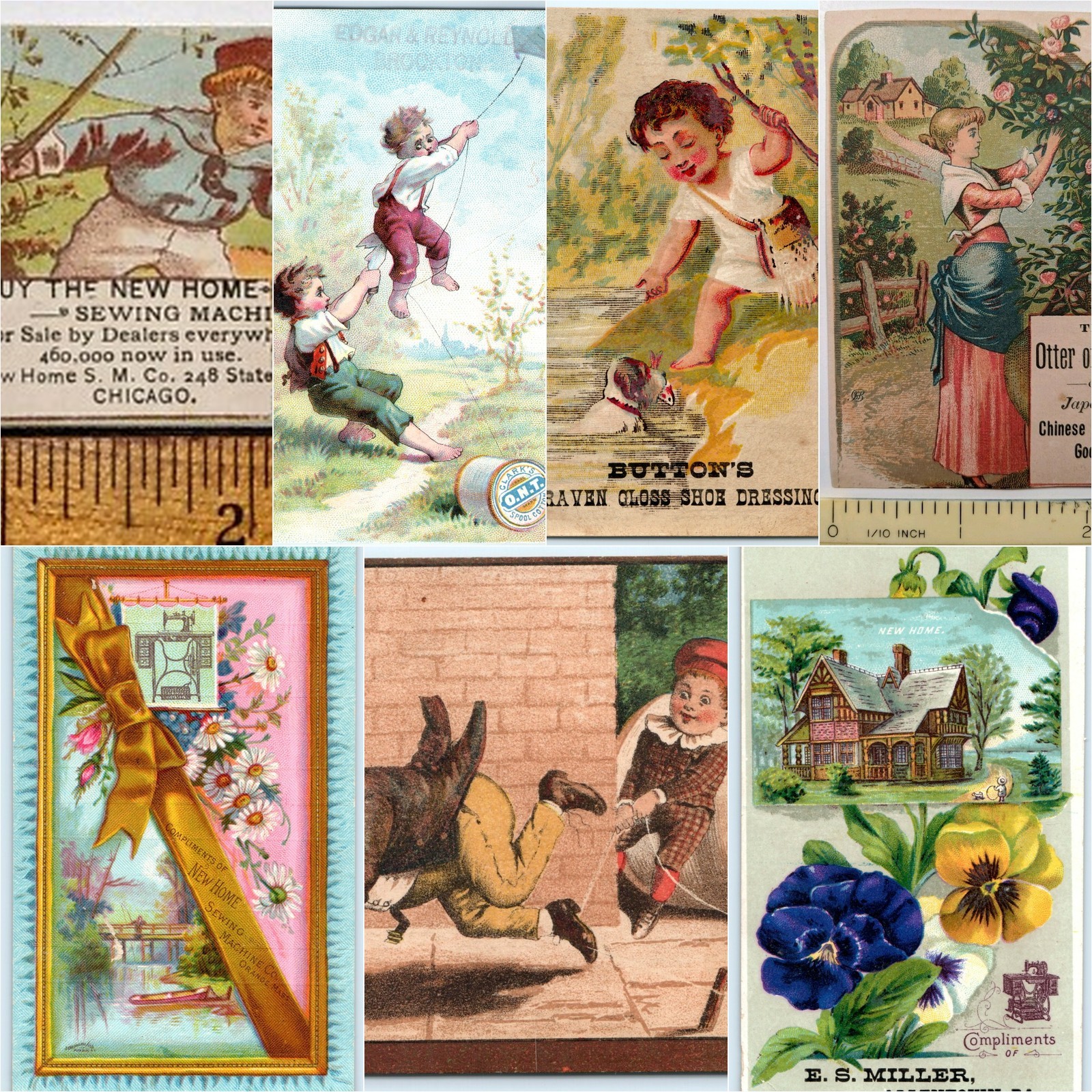 x7 LOT c1880s Victorian Trade Cards New Home Sewing Machine Clarks ONT Cotton
