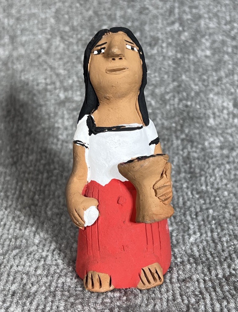 Vintage Josefina Aguilar Signed Mexican Folk Art Clay Woman Figure With Bowl