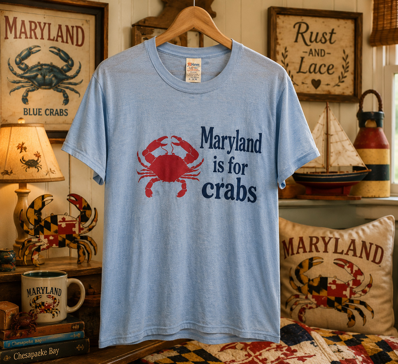 VTG 70s Maryland Is For Crabs T Shirt NOS Deadstock Hanco USA Small